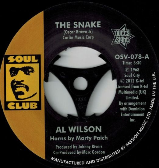 Al Wilson - The Snake b/w Show And Tell - Outta Sight UK 7"