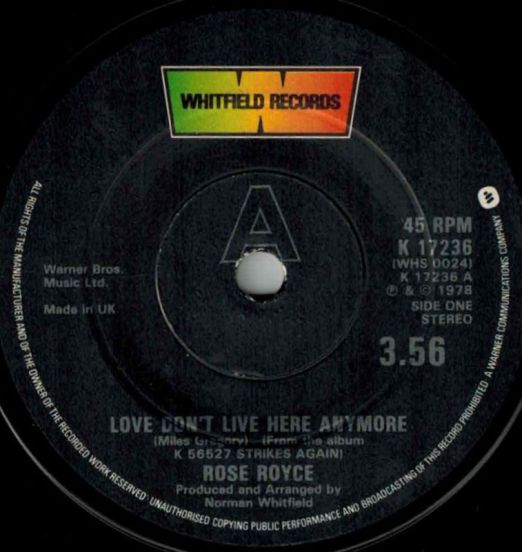 Rose Royce - Love Don't Live Here Anymore b/w Do It, Do It - Whitfield 7"