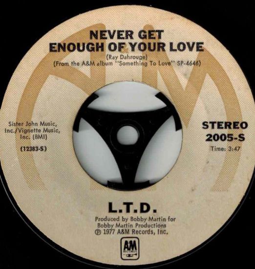 L.T.D. - Never Get Enough Of Your Love b/w Make Someone Smile, Today! - A&M 7"