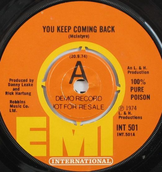100% Pure Poison - You Keep Coming Back b/w (And When I Said) I Love You - Emi UK DJ 7" +Promo Letter