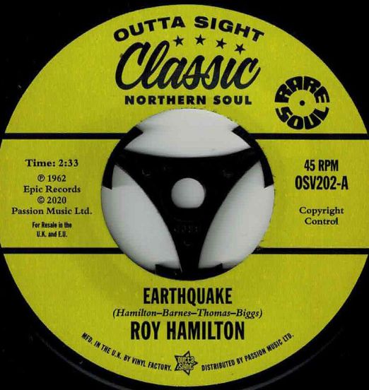 Roy Hamilton - Earthquake b/w H B Barnum - It Hurts Too Much To Cry - Outta Sight 7"