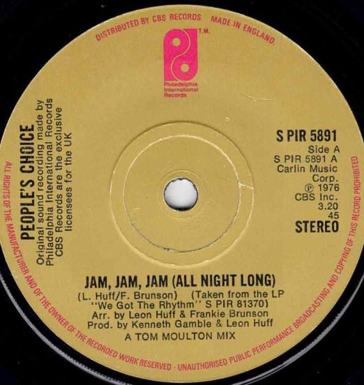 People's Choice - Jam, Jam, Jam (All Night Long) b/w Cold Blooded & Down-Right-Funky - PIR 7"