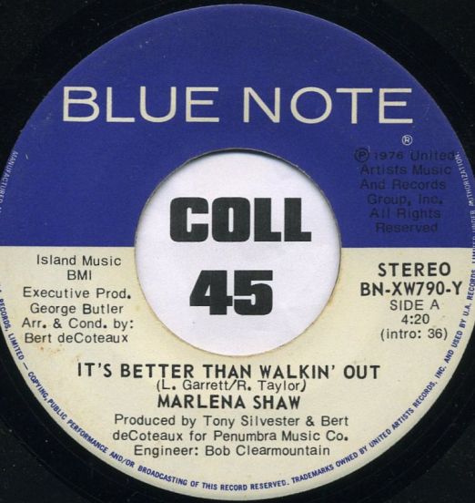 Marlena Shaw - It's Better Than Walkin' Out b/w Be For Real - Blue Note CAN 7"