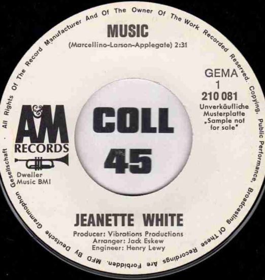 Jeanette White - Music b/w No Sunshine - A&M GER DJ 7"