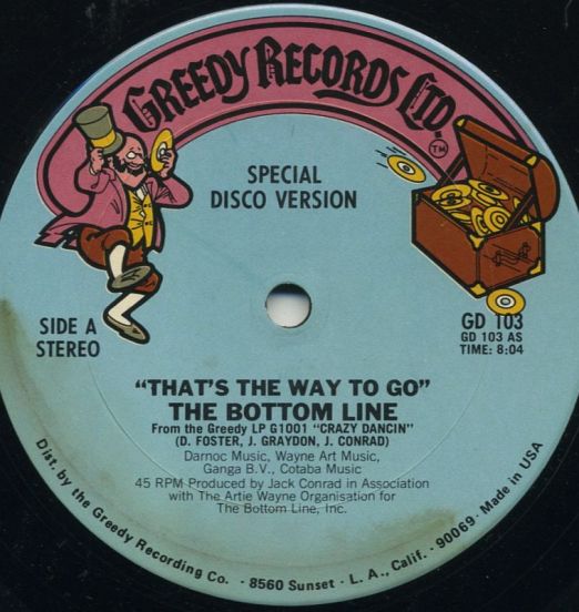 The Bottom Line – That's The Way To Go (Special Disco Version) b/w Crazy Dancin (Special Disco Version) – Greedy 12″