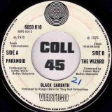 Black Sabbath – Paranoid b/w The Wizard – Vertigo UK 7″