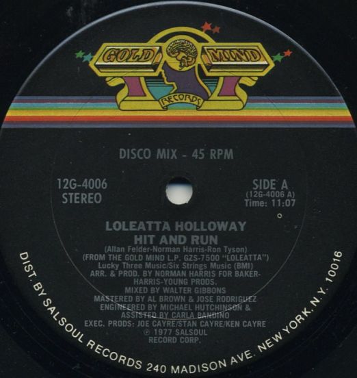 Loleatta Holloway - Hit And Run b/w We're Getting Stronger (The Longer We Stay Together) - Gold Mind 12"