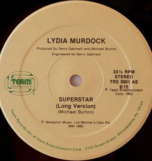 Lydia Murdock - Superstar b/w Instrumental - Team Entertainment 12"