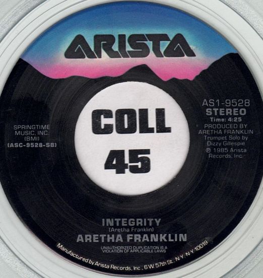Aretha Franklin - Integrity b/w Jumpin' Jack Flash - Arista 7" Clear Vinyl