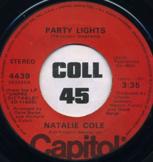 Natalie Cole - Party Lights b/w Peaceful Living - Capitol 7"