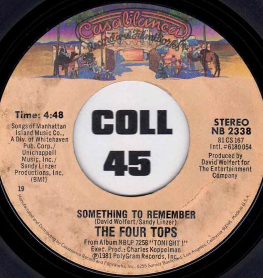 The Four Tops - Something To Remember b/w When She Was My Girl - Casablanca 7"