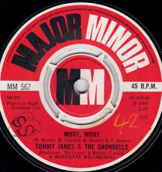 Tommy James & The Shondells - Mony, Mony b/w One Two Three And I Fell - Major Minor UK 7"