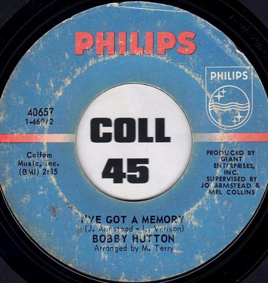Bobby Hutton - I've Got A Memory b/w I Can't Stand A Woman Two Timing A Man - Philips 7"