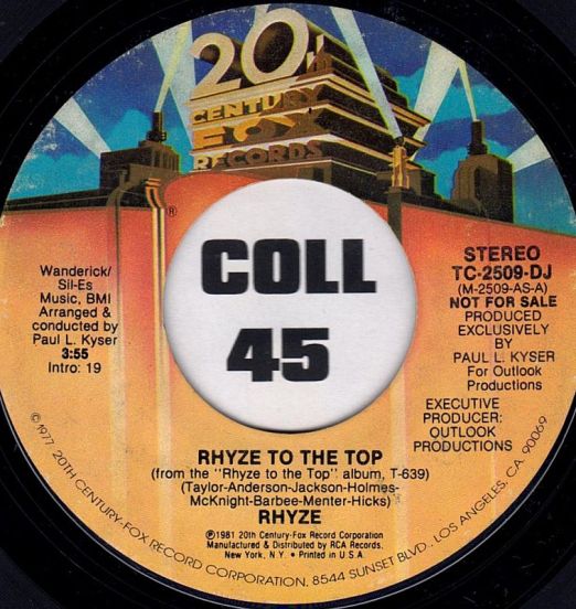 Rhyze - Rhyze To The Top STEREO b/w MONO - 20th Century DJ 7"