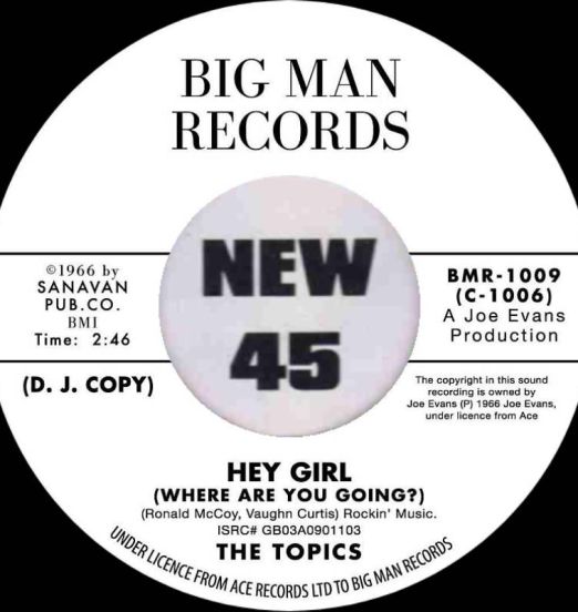 *PREORDER* The Topics - Hey Girl (Where Are You Going?) b/w The Metrics –  Wishes - Big Man UK DJ 7"