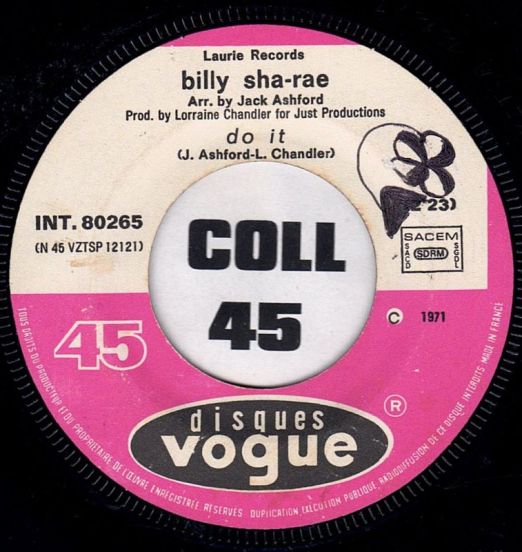Billy Sha-Rae - Do It b/w Crying Clown - Disques Vogue FR 7"