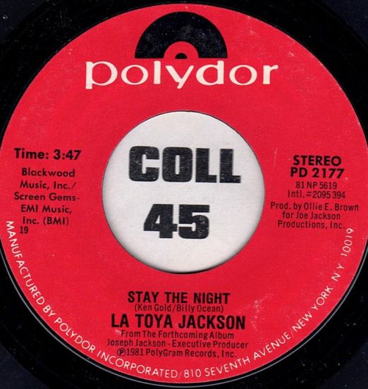 La Toya Jackson - Stay The Night b/w Camp Kuchi Kaiai - Polydor 7"