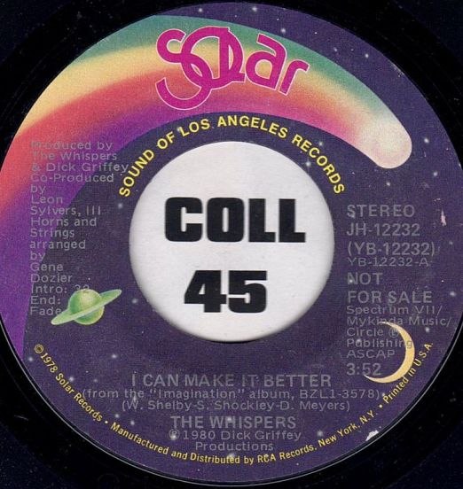 The Whispers - I Can Make It Better STEREO b/w MONO - Solar DJ 7"