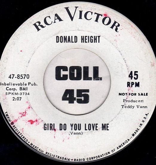 Donald Height - Girl Do You Love Me b/w Mister Ocean - RCA Victor DJ 7"