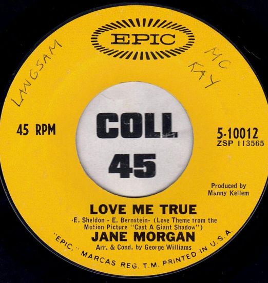 Jane Morgan - Love Me True b/w I Will Wait For You - Epic 7"