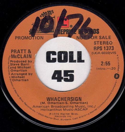Pratt & McClain - Whachersign b/w Same - Reprise 7"