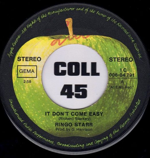 Ringo Starr - It Don't Come Easy b/w Early 1970 - Apple GER 7"