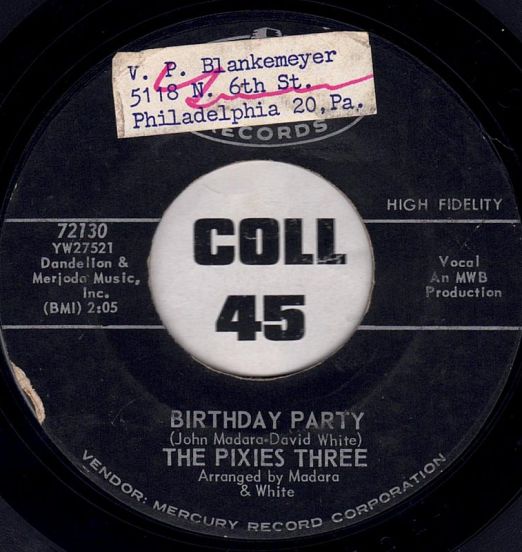 The Pixies Three - Birthday Party b/w Our Love - Mercury 7"
