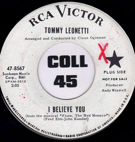 Tommy Leonetti - I Believe You b/w I Remember Her So Well - RCA Victor DJ 7"