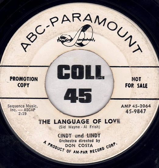Cindy And Lindy - The Language Of Love b/w Brigettes's Song - ABC Paramount DJ 7"