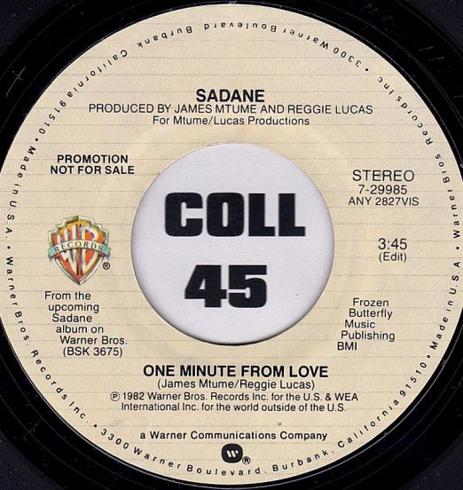 Sadane - One Minute From Love MONO b/w STEREO Version - Warner Bros. DJ 7"