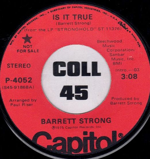 Barrett Strong - Is It True STEREO b/w MONO Version - Capitol DJ 7"
