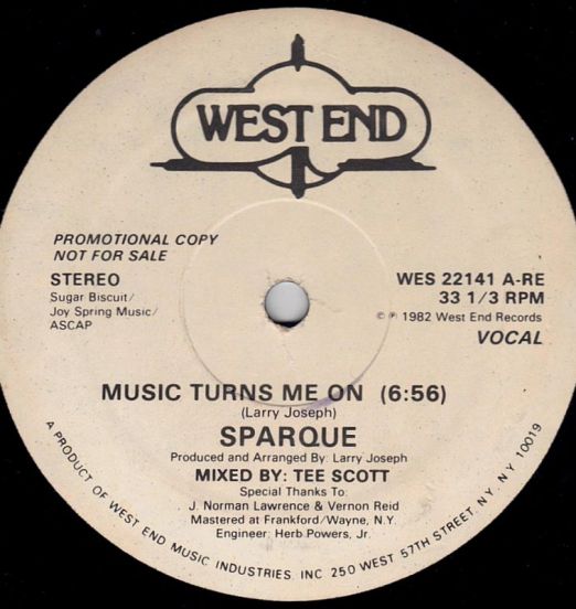 Sparque - Music Turns Me On b/w Night (Feel Like Getting Down) - West End DJ 12"