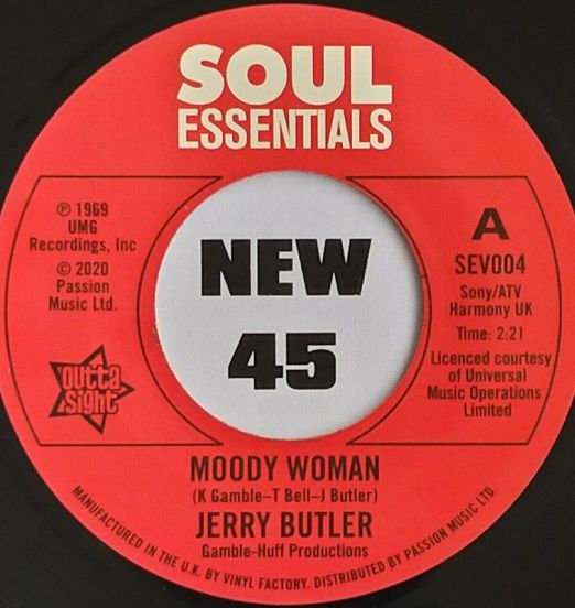 Jerry Butler - Moody Woman b/w Stop Steppin' On My Dreams - Outta Sight 7"