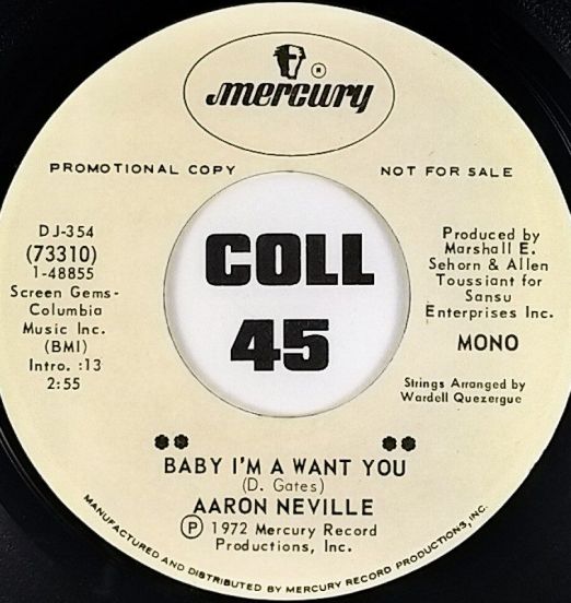 Aaron Neville - Baby I'm A Want You b/w Mojo Hannah - Mercury 7"