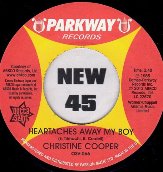 Christine Cooper - Heartaches Away My Boy b/w S.O.S. (Heart In Distress) - Outta Sight UK 7"