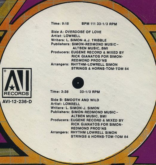 Lowrell - Overdose Of Love b/w Smooth And Wild - AVI 12"