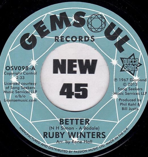 Ruby Winters - Better b/w In The Middle Of A Heartache - Outta Sight UK 7"