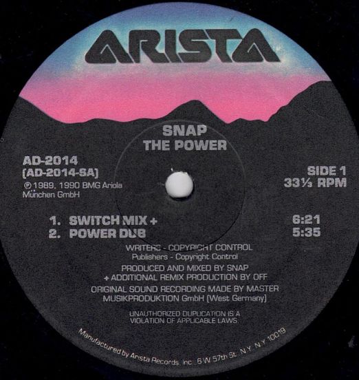 Snap - The Power b/w The Power - Arista 12"