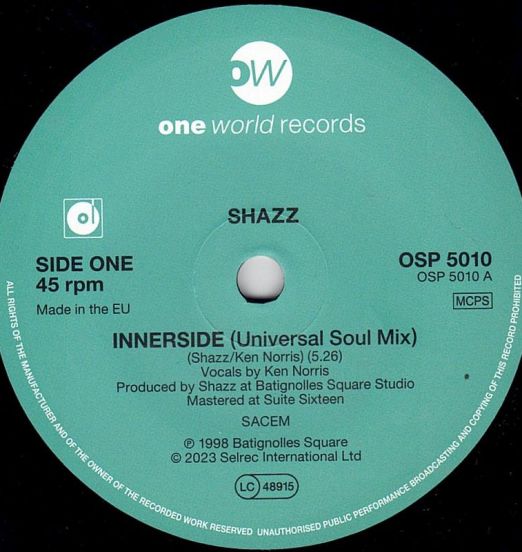 Shazz - Innerside (Universal Soul Mix) b/w Radio Edit - One World UK 7"