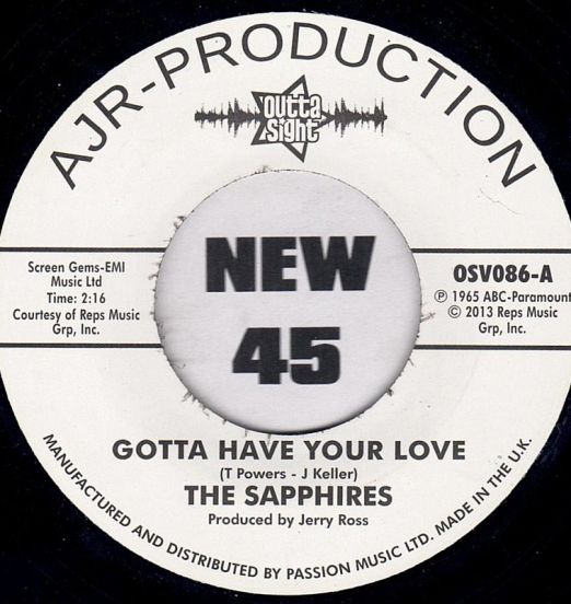 The Sapphires - Gotta Have Your Love b/w Evil One - Outta Sight UK 7"