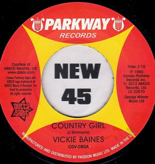 Vickie Baines - Country Girl b/w Are You Kidding - Outta Sight UK 7"
