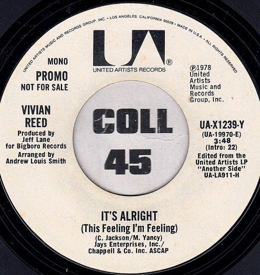 Vivian Reed - It's Alright (This Feeling I'm Feeling) b/w Same - UA DJ 7"