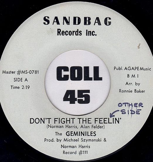 The Geminiles - Don't Fight The Feelin' b/w Thinking About My Baby - Sandbag 7"