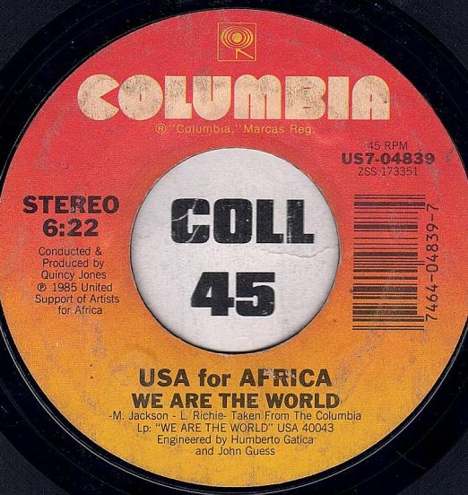 USA For Africa - We Are The World b/w Grace - Columbia 7"