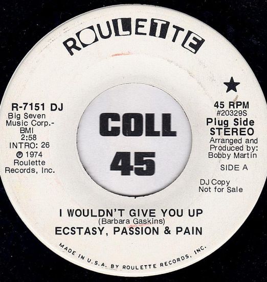 Ecstasy, Passion & Pain - I Wouldn't Give You Up STEREO b/w MONO version - Roulette DJ 7"