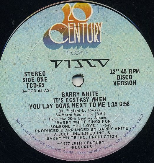 Barry White - It's Ecstasy When You Lay Down Next To Me b/w I Never Thought I'd Fall In Love With You - 20th Century 12"