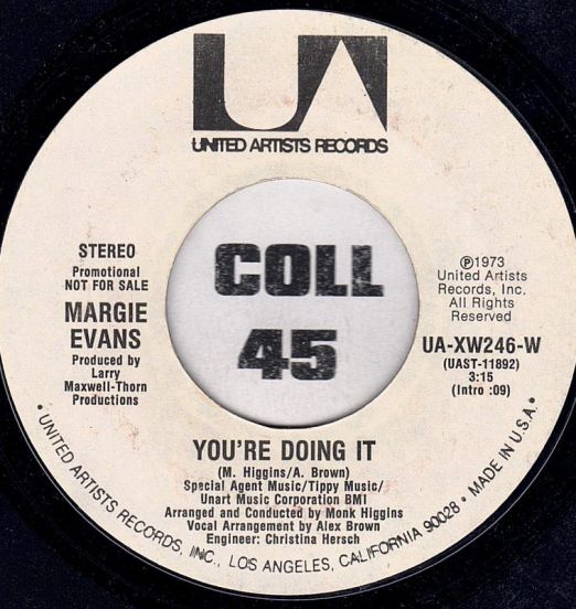 Margie Evans - You're Doing It STEREO b/w MONO version - United Artists DJ 7"