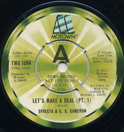 Syreeta & G. C. Cameron - Let's Make A Deal Pt.1 b/w Pt.2 - Motown UK DJ 7"