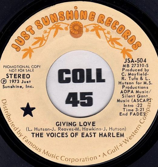 The Voices Of East Harlem - Giving Love b/w New Vibrations - Just Sunshine 7"