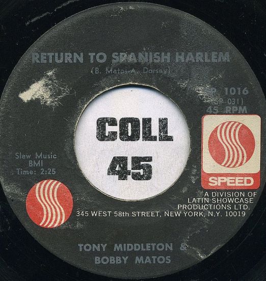 Tony Middleton & Bobby Matos - Return To Spanish Harlem b/w Already Satisfied - Speed 7"